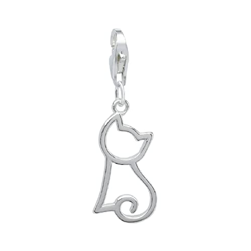 ZooWoo 925 Sterling Silver Cat Silhouette Charm: Lobster Claw Clasp Clip-On for Bracelets and Necklaces3