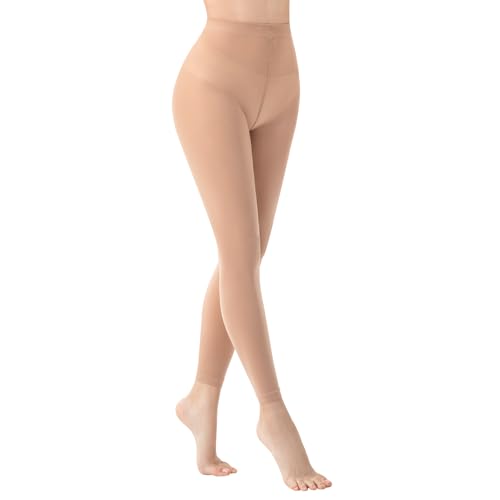 MANZI Footless Semi Opaque Tights for Adult Women 40 Denier Ballet Dance leggings Ultar-Soft Semi Translucent Pantyhose (Light Suntan*1 S-M)