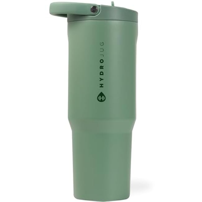 HydroJug Sport - Stainless Steel Tumbler with Straw, Vacuum Insulated, 40oz Leakproof Water Bottle, Ergonomic Design, Reusable, Dishwasher Safe, Rubber Base, Durable for Gym or Outdoors, Pink Sand