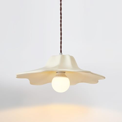Suspension fleur résine beige E27 avec cordon réglable pour salle à manger