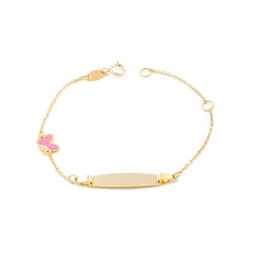 Mondepetit Esclava Bebe Oro Amarillo mariposa rosa esmalte 9 Kilates (9K) - Estuche Regalo - Certificado de Garantía