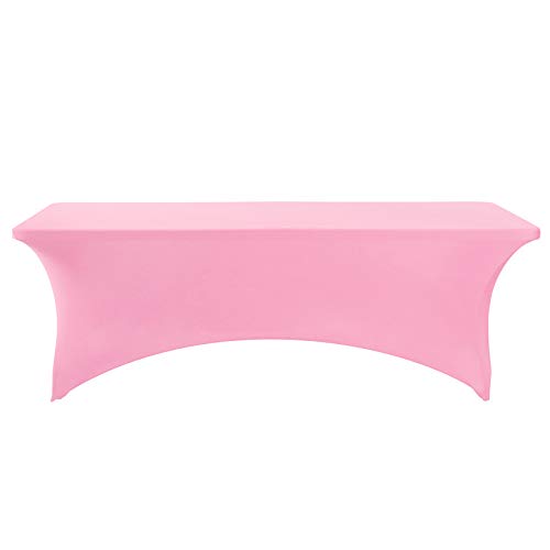 Image of FORLIFE Spandex Table Covers，Fitted Tablecloth for Rectangular Tables, Stretch Patio Table Covers, Universal Spandex Table Cover for Wedding, Banquet, Party (8ft, Pink)