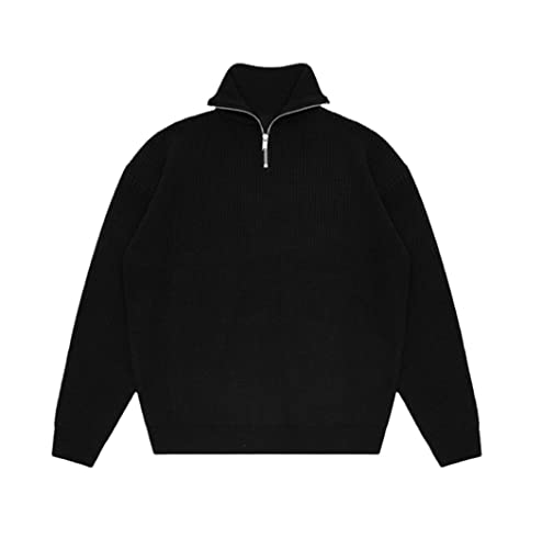 Pull à revers épais chaud et zippé coupe décontractée noire en L