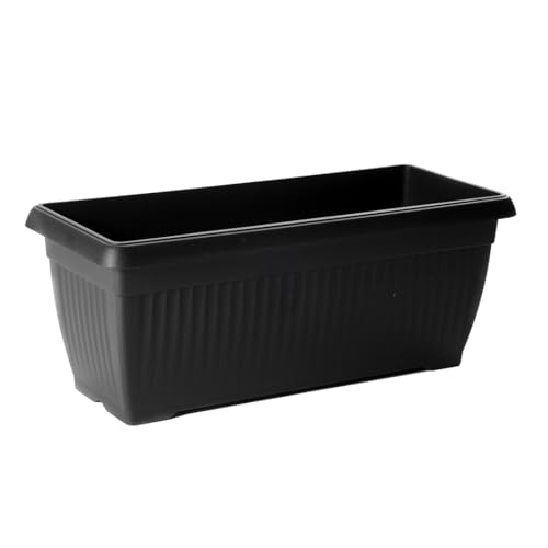 B2C Balcony box Trough Plant Pot Plastic Bel Garden Patio Planter Terra 60 70 80cm Rectangle Classic Terracotta Anthracite Long Flower Pot (Anthracite, 80cm)