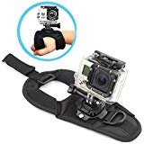 Walway 360 Degree Rotation Glove Style Band Wrist Strap Mount Strip Belt for GOPRO Hero 6/5/ 5 Session/ 4 Session/ 4/3+/ 3/2/ 1, Xiaoyi and Other Action Cameras, with Long Handle Screw