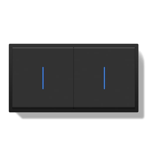 BSEEDLIFE Interruptor Doble Pared,Interruptor de Reinicio Conmutador de Pared con Marco de PC con LED Indicador,1 Gang 1 Vía+1 Gang 1 Vía 150 * 80mm,Negro(Reinicio automático Pulsadores)