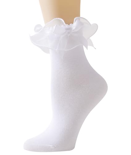 Women Lace Socks Ruffle Frilly Socks - Comfortable Cotton Cute Princess Lolita socks with Bow