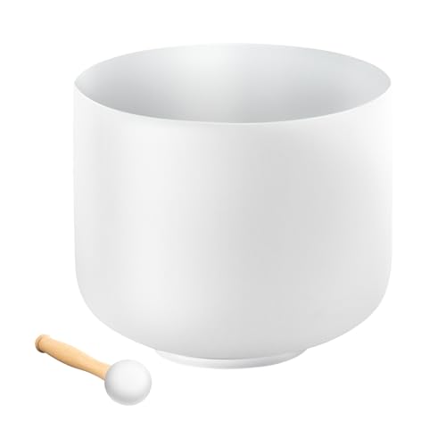 VEVOR Crystal Singing Bowl, 8-inch F Note Heart Chakra Singing Bowl, Frosted Quartz with Rubber Mallet and O-Ring, Perfect for Meditation, Yoga, Sound Baths, Sound Healing