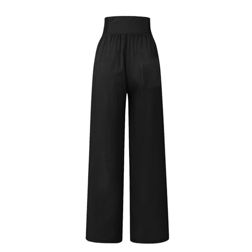 Wide Leg Linen Pants for Women Elastic Smocked Waist Palazzo Pants Lightweight Summer Boho Beach Pants with Pockets4