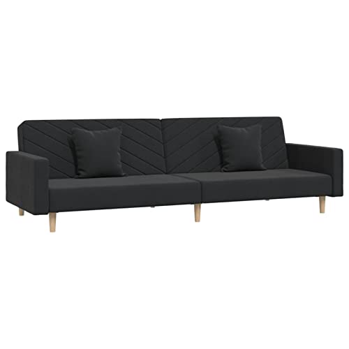 Festnjght Sofá Cama de 3 Plazas Sofa de Salón 3 Plazas Diseño 2 en 1 Plegable sin Reposabrazos Tapicería en Tela con Dos Almohadas Acolchado 220 x 84,5 x 69 cm Negro