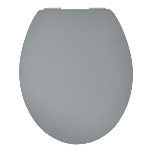 WC Sitz mit Absenkautomatik | Holzkern | stabile Softclose Scharniere | einfache Montage | glatte Oberfläche | Motive zur Auswahl | Holz WC-Deckel universell passend (grau - Soft Touch)