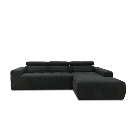 DOMO Collection Brandon - Divano angolare a L con schienale regolabile, 285 x 175 cm, nero