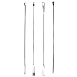 Scientific Labwares Laboratory Spoon Spatula Set - Long Handled Mixing & Measuring Equipment - Supplies for Labs, Sampling, Sculpting, Stirring, Making Makeup - Durable Stainless Steel - Set of 4