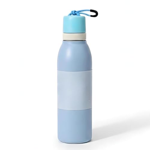Image of Sports Water Bottle 24oz Leak Proof Stainless Steel Bottle with Built-In Straw Lid, BPA Free Reusable Drinking Bottle with Carry Loop for Gym Workout Travel Office (Alice Blue, 720 ml)