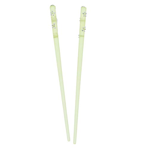 Bâtonnets à cheveux transparents fleur diamant pic chignon vert jaune - 7