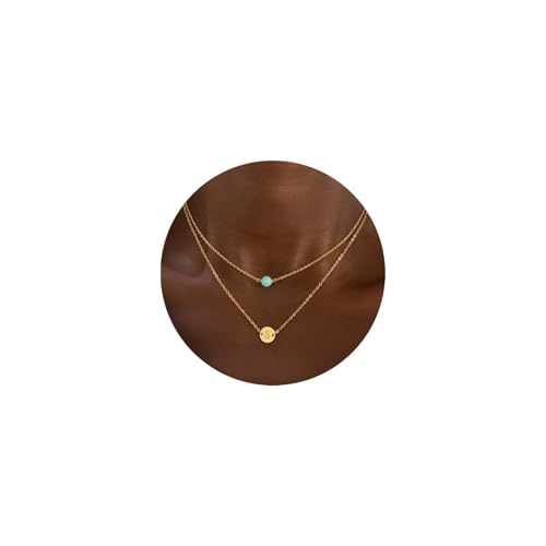 Turandoss Layered Initial Turquoise Necklaces for Women Trendy, Tiny 18K Real Gold Plated Letter S Pendant Necklaces Layered Initial Necklaces Gold Jewelry for Women Gifts