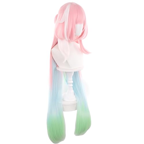Image of Anime Pink Green Blue Gradient Long Wig Beauty Female Halloween | Pre-shaped Heart Hairstyle Halloween,Christmas,Comic con,Game Show Heat Resistant Fiber Breathable Rose Mesh Inner Free Cap