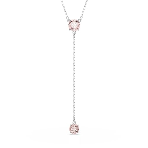Swarovski Attract Crystal Y Necklace, Round Cut, Blue & Pink Stones, Rhodium Finish, Part of the Attract Collection