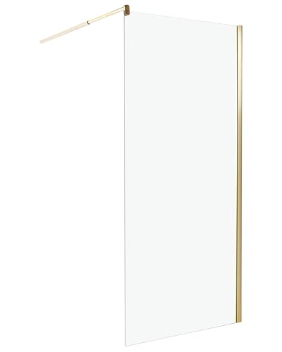 Mampara de ducha de vidrio templado sin puerta dorado 90 x 190 cm Ahaus