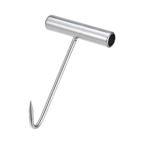 Qianly Manhole Hook Well Cover Lifter Tool Rigid Tool Hook Lift Manhole Covers Steel with T Shape Handle Utility Tool, 20CM