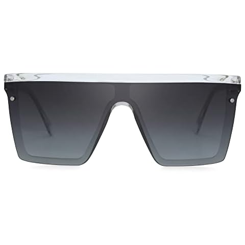 2020 VentiVenti Flat Top Shield Sunglasses Rimless Square TR90 Frame Polarized Glasses For Women Men Transparent/Gradient Grey Cover