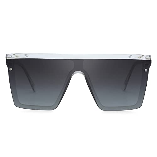 Flat Top Shield Sunglasses Rimless Square TR90 Frame Polarized Glasses For Women Men