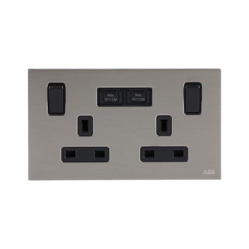 ABB ABB Millenium Double USB Plug Sockets • Stainless Steel Premium Finish 13A Electric Wall Socket • Elite Design for the Home and Business • AM235147-SB BS SP DSO Switched Double Socket with USB