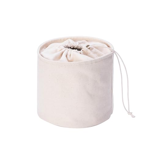 YONBEN Organizador de bolso alto para mujer, de lona, redondo, organizador de bolso, organizador de bolso, bolsa redonda para cosméticos, bolsa de maquillaje (beige, L)