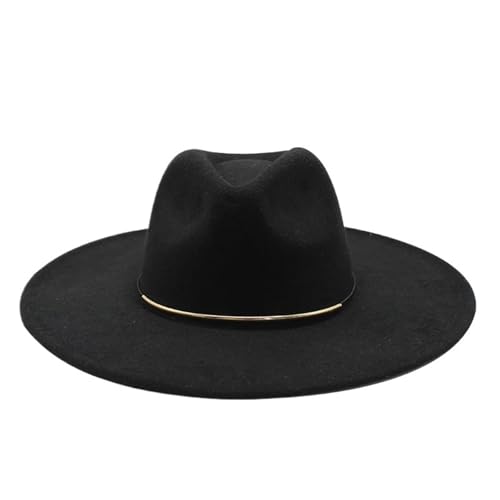 1 szt. Rozmiar 56-59CM Smiple kobiety duża krawędź wełniany kapelusz Fedora zimowa jesień elegancka dama Floppy Cloche czapki jazzowe(Black)