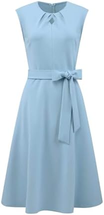 Hobemty Women's A-Line Sleeveless Dress Pleated Neck Tie Waist...