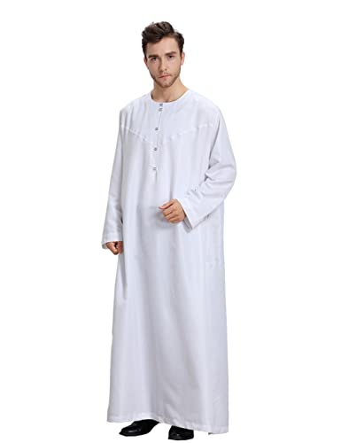 Qianliniuinc Men Arabic Long Sleeve Thobe for Ramadan - Muslim Kaftan Prayer Clothes Islamic Wear Middle Eastern Dress3