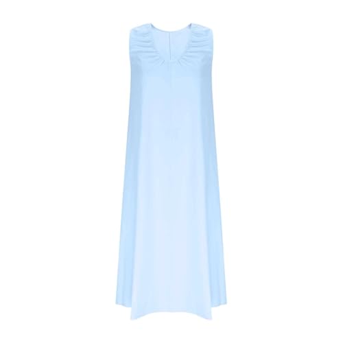 Robe d'été fluide pour femme en couleur unie décontractée col en U - 4