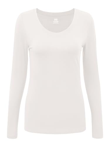 Underscrub Long Sleeve Women - Scoop Neck Scrubs Undershirt Soft Stretch Fitted Top, White, M