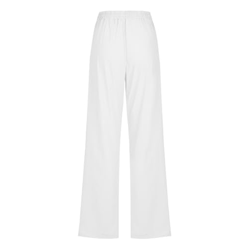 Image of Linen Pants Women High Waisted Drawstring Casual Pant Cotton Linen Straight Leg Lounge Trousers with Side Pockets
