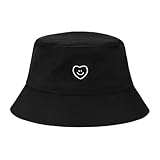 XMMAXFLOW Fashion Bucket Hat Cotton Summer Beach Sun Hat for Women Men Teen, Smile Love-Black