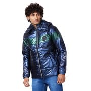 Image of Spykar Men's Standard Length Midnight Nylon Straight Fit Full Sleeve Plain Hooded Puffer Jacket