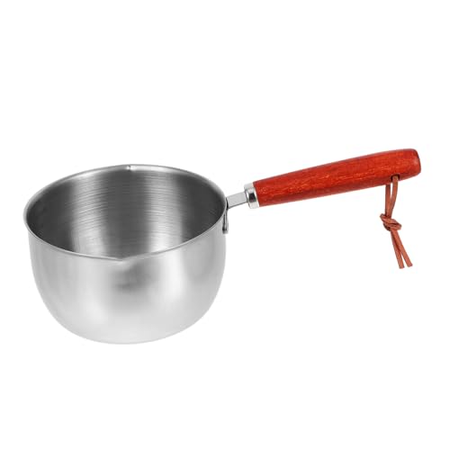 COLLBATH Piela pequeña de salsa picante bote de mantequilla mini crisol cacerola de las gachas de avena crisol de jabón olla de acero inoxidable pequeña de madera Silver