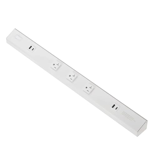 American Lighting Atom Extensión de Poder de 24 Pulgadas 120V Perfil Bajo con 3 Tomas a Prueba de Manipulación USB-A USB-C Hardwired Bajo Gabinete Acabado Blanco Aluminio Uso Interior ATOM-120V-24-WH