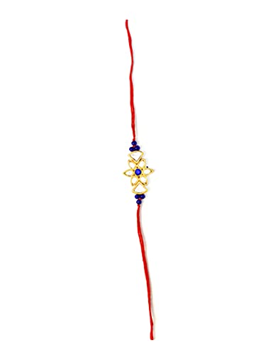 Image of Karatcart Rakhi for Brother Gold-Plated Kundan Rakhi Set of 3 with Roli Chawal