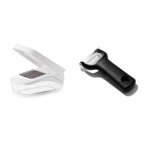 OXO Good Grips Vegetable Chopper with Easy-Pour Opening, White, 10.7 x 26.2 x 16.5 cm & Good Grips Julienne Peeler, Black