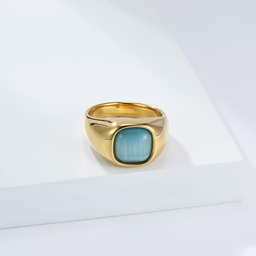 Anneau or bleu femme bague opale carrée cadeau personnalisé idéal - 3