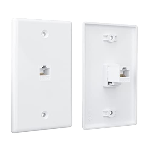 Iwillink (2 Packs) Ethernet Wall Plate, 1-Port Keystone Jack Wall Plate with RJ45 Keystone Inline Coupler insert, Female to Female Cat6 Keystone Jack Wall Plate, White - Thumbnail 2