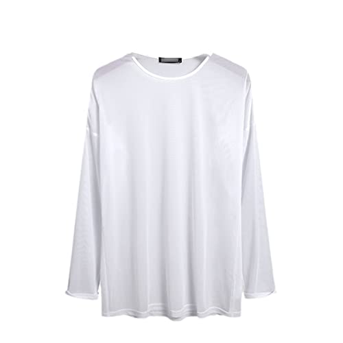 T-shirt en maille anti-transpiration pour homme, manches longues transparentes blanc L