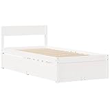 vidaXL Giroletto con Cassetti Bianco 75x190 cm Legno Massello di Pino, telaio letto, base letto, letto in legno, struttura letto, letto, letto singolo