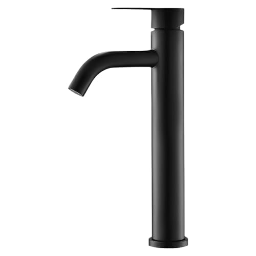 Grifo alto lavabo negro, Lavabo sobre encimera, Fria Y Caliente, Grifo lavabo Con Mangueras (B)