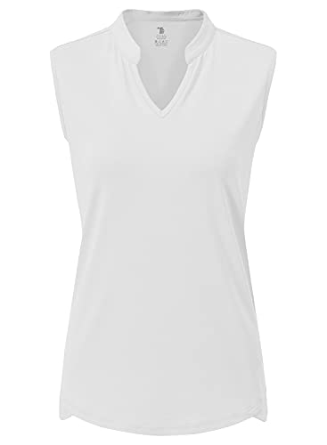 Image of BGOWATU Women's Golf Polo T-Shirts Sleeveless V Neck Collarless Tennis Shirts UV Protection Quick Dry Lightweight