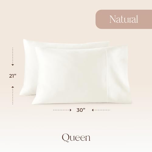 Image of 100% Organic Cotton Pillow Cases Queen Size Set of 2-100% Cotton Pillowcases GOTS Certified 300 Thread Count - Naturally Cooling Comfortable Breathable & Soft Pillow Cases (Natural, Queen)