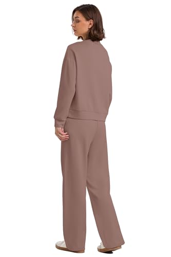 Image of WIHOLL Two Piece Sets for Women Fall Outfits Lounge Sets Mock Neck Tops Wide Leg Pants Vacation Travel Airport Outfits