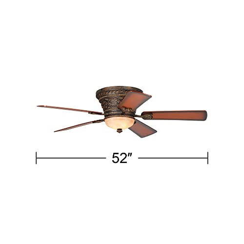 Casa Vieja 52" Vintage Hugger Indoor Ceiling Fan With Light Led 2 Light Dimmable Remote Control Golden Bronze Reversible Teak Walnut Blades For Living Room Kitchen Bedroom Family Dining #TOP3