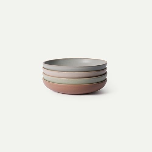 MORA Medium Dishes Set of 4 30oz Ceramic Pottery Pasta Plate/Wide Bowls - Microwave Oven and Dishwasher Safe - Harvest